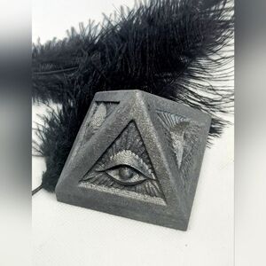 Shungite All-Seeing Eye Pyramid Carving, Hand Carved Ornament, Mystical Crystal